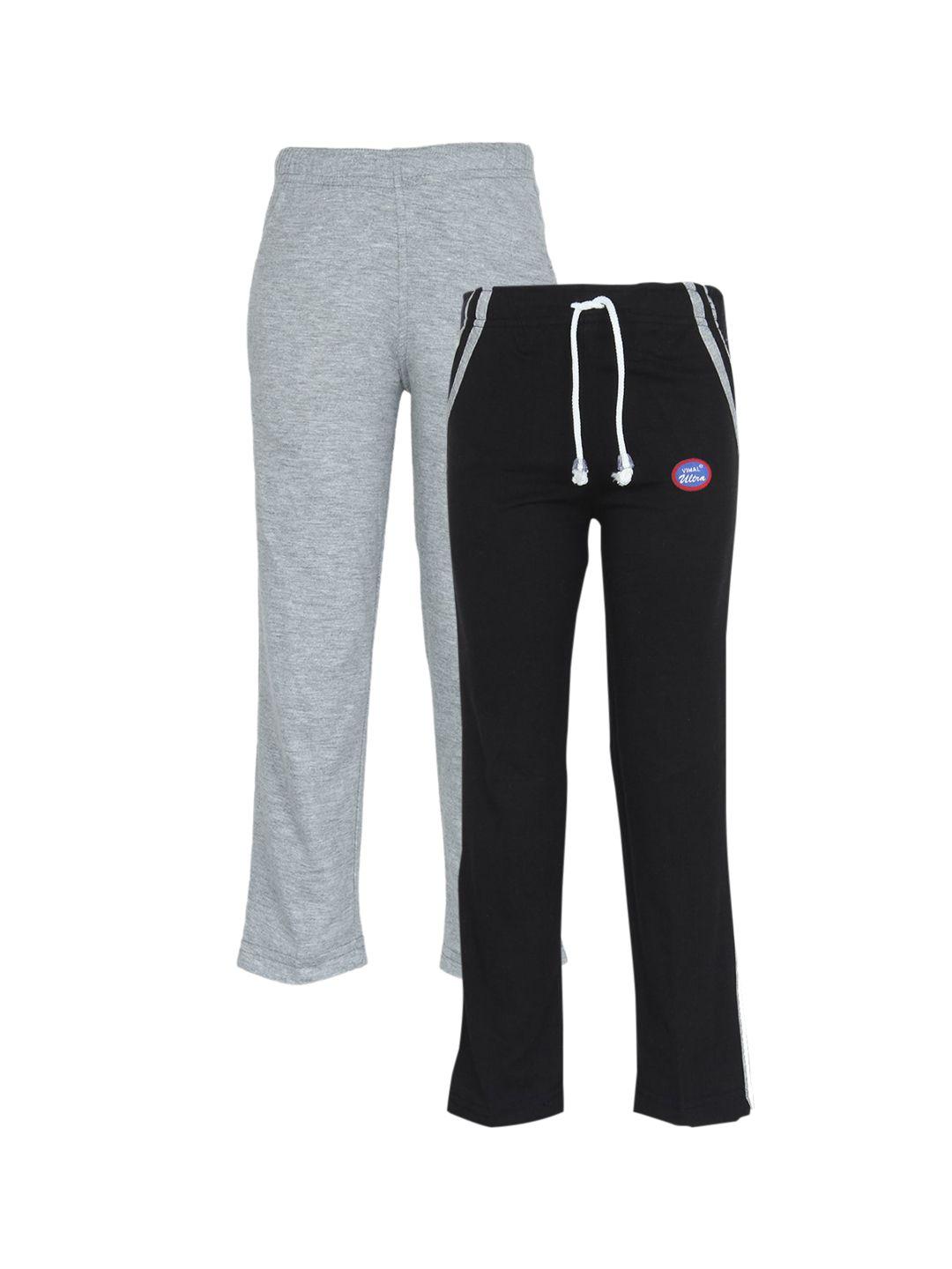 vimal jonney unisex kids pack of 2 black & grey solid track pants
