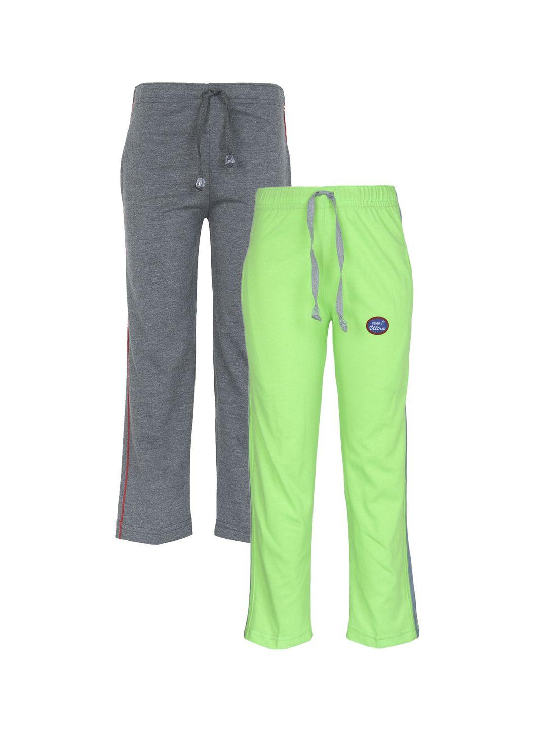 vimal jonney unisex kids pack of 2 grey & fluorescent green track pants