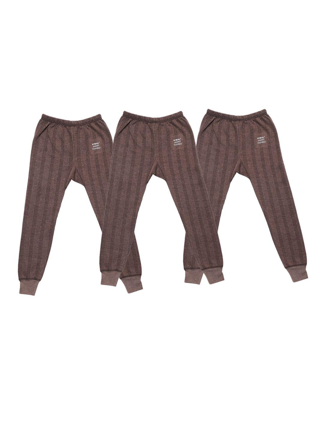 vimal jonney unisex kids pack of 3 brown striped thermal bottoms