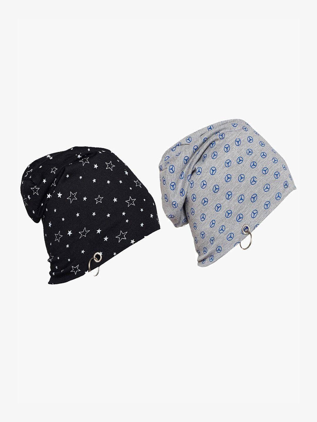 vimal jonney unisex pack of 2 black & grey printed beanie