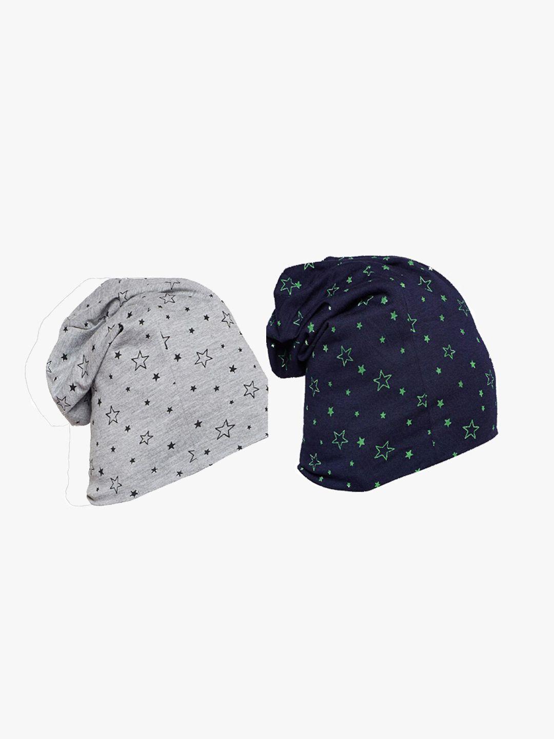 vimal jonney unisex pack of 2 grey & navy blue printed beanie