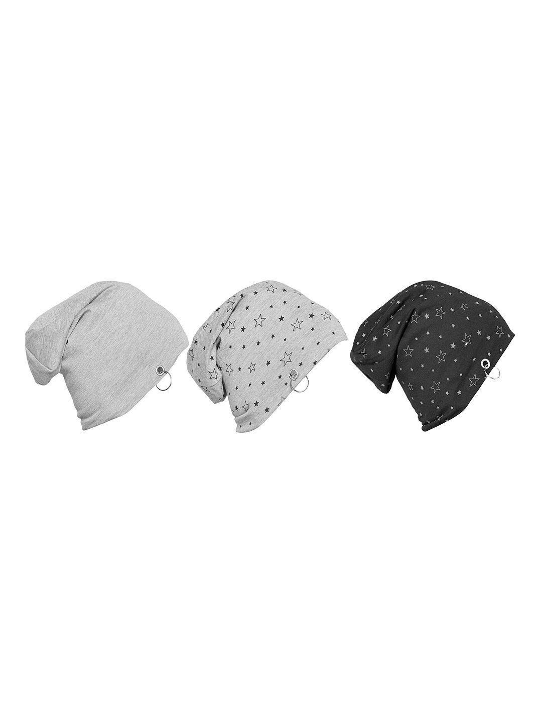 vimal jonney unisex pack of 3 black & grey printed beanie