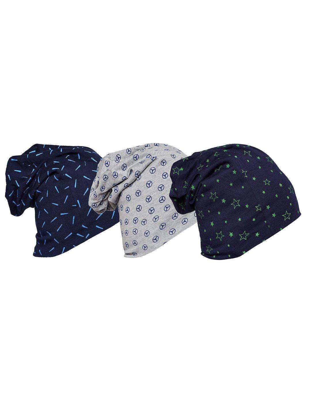 vimal jonney unisex pack of 3 grey & navy blue printed beanie