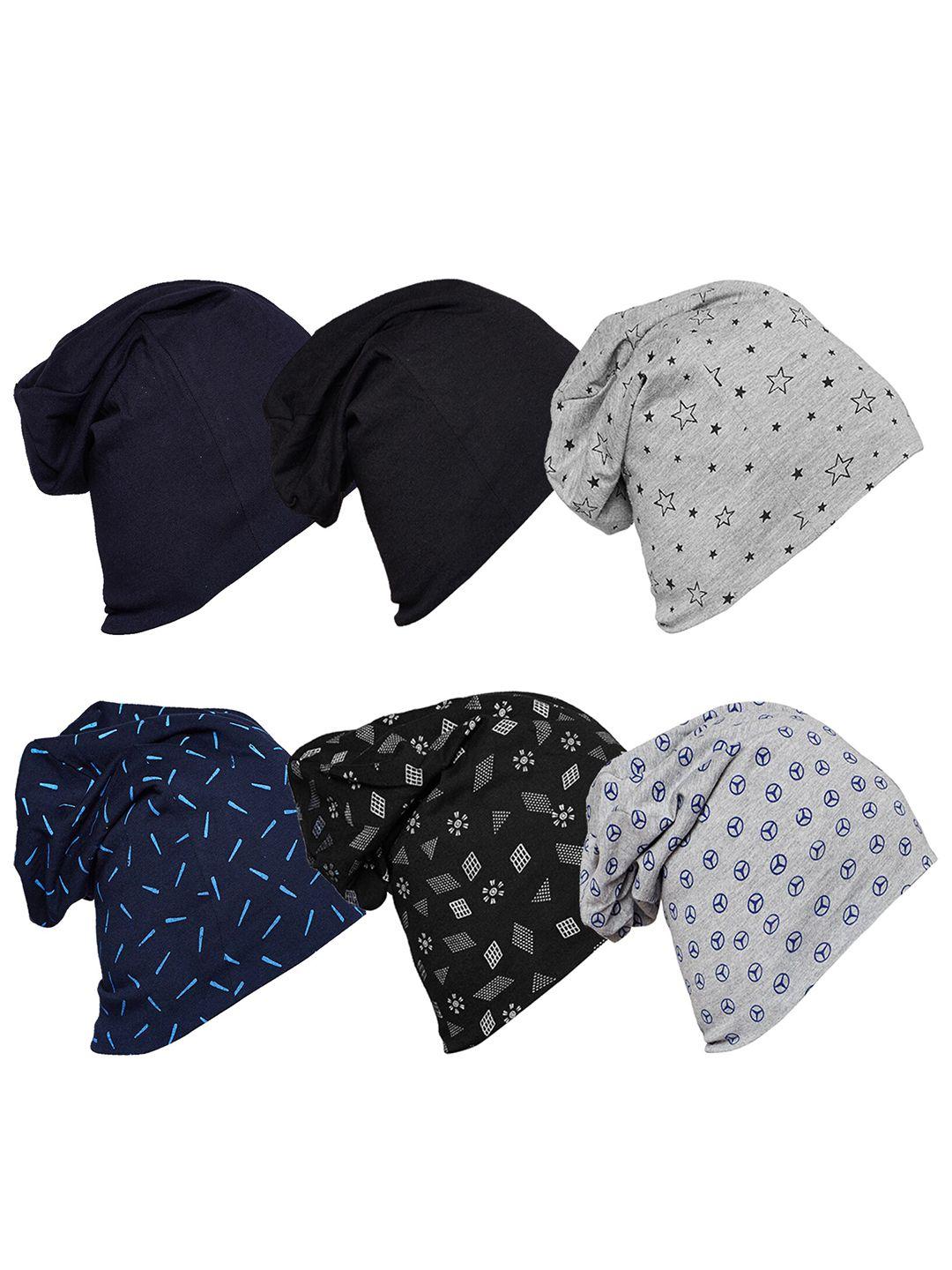 vimal jonney unisex pack of 6 navy blue & grey printed beanie