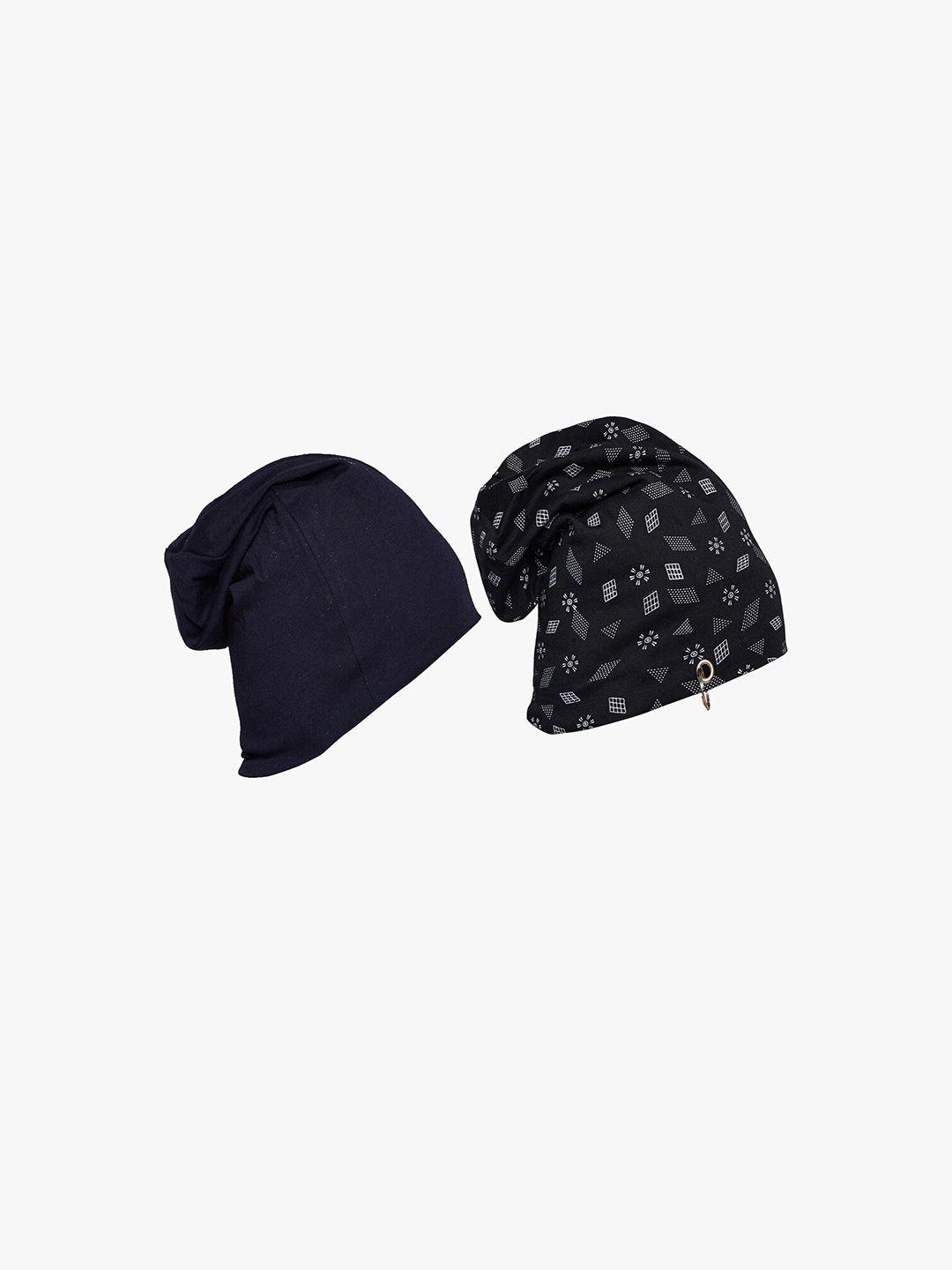 vimal jonney unisex set of 2 black & white printed beanie