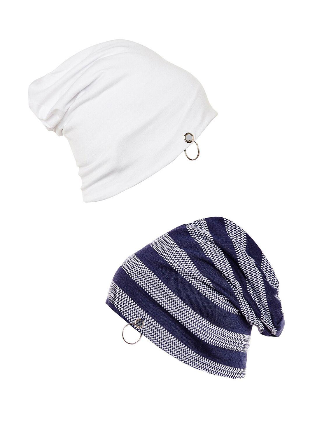 vimal jonney unisex set of 2 white & navy blue beanie