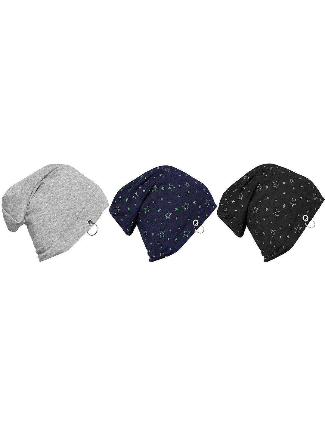 vimal jonney unisex set of 3 multicoloured & navy blue printed beanie