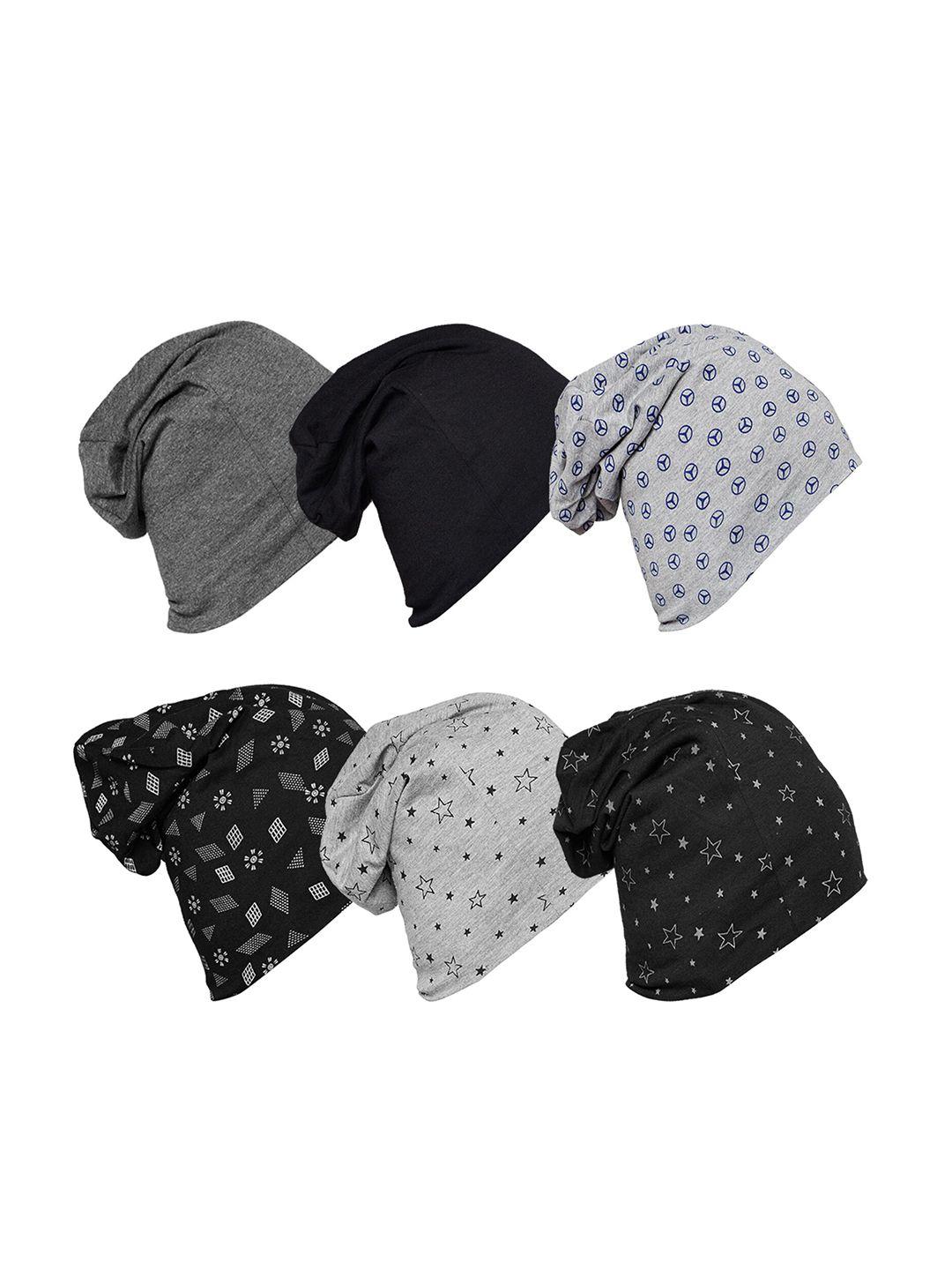 vimal jonney unisex set of 6 grey & blue printed beanie