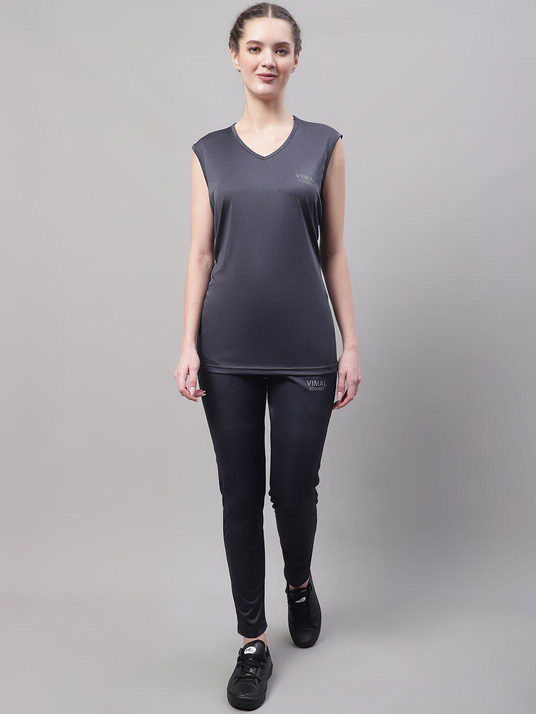 vimal jonney v-neck sleeveless sports t-shirt with trousers co-ords
