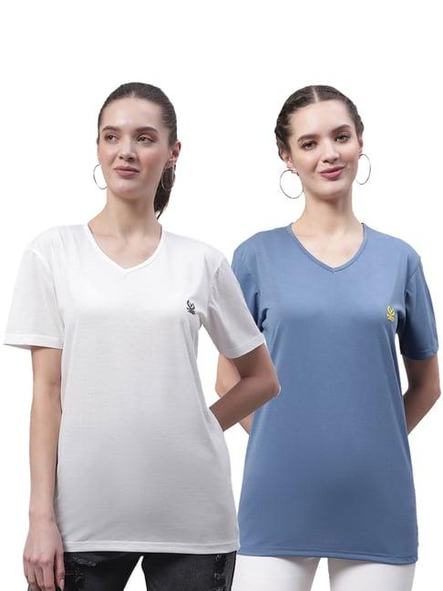 vimal jonney white & blue cotton logo t-shirt - pack of 2