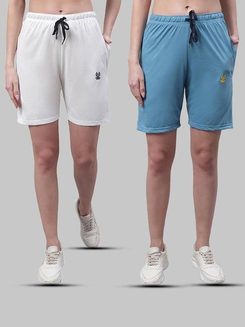 vimal jonney white & blue cotton sports shorts - pack of 2