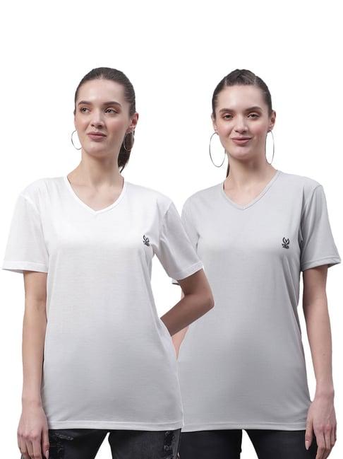 vimal jonney white & grey cotton logo t-shirt - pack of 2