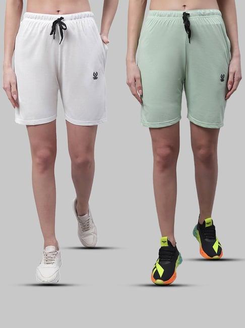 vimal jonney white & light green cotton sports shorts - pack of 2