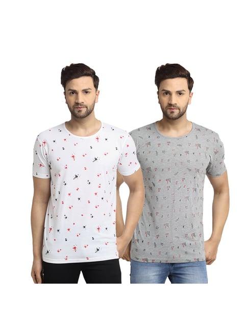 vimal jonney white & light grey printed t-shirt (pack of 2)