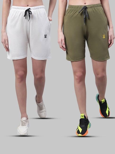 vimal jonney white & olive cotton sports shorts - pack of 2