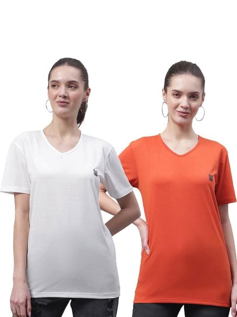 vimal jonney white & orange cotton logo t-shirt - pack of 2