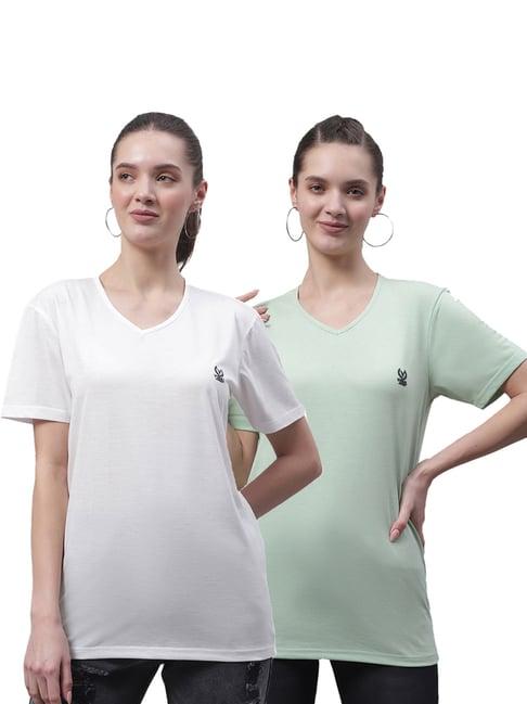 vimal jonney white & pista green cotton logo t-shirt - pack of 2