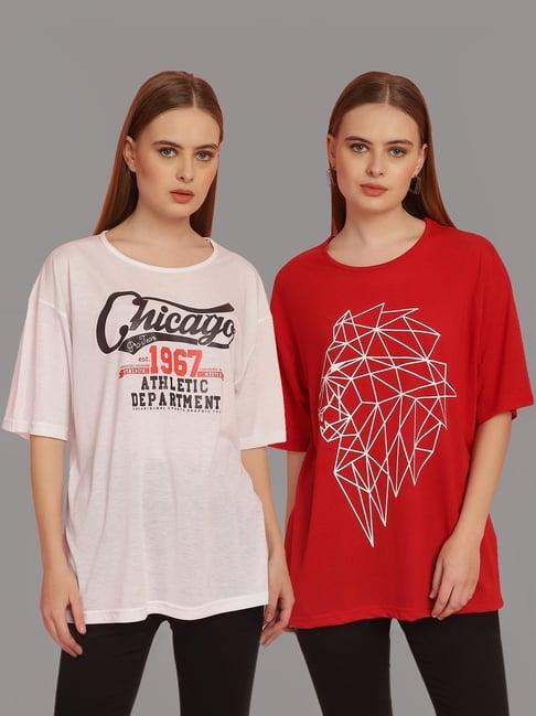 vimal jonney white & red cotton printed t-shirt - pack of 2