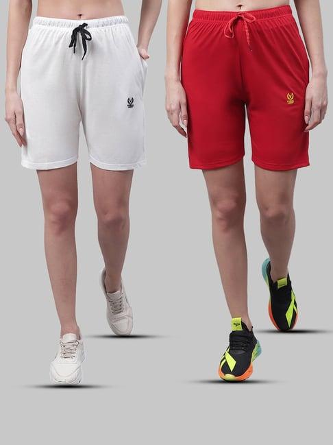 vimal jonney white & red cotton sports shorts - pack of 2