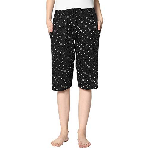 vimal jonney women's cotton three fourth capri shorts with side pockets |women's casual shorts-d13__prt__1blk__01-l black