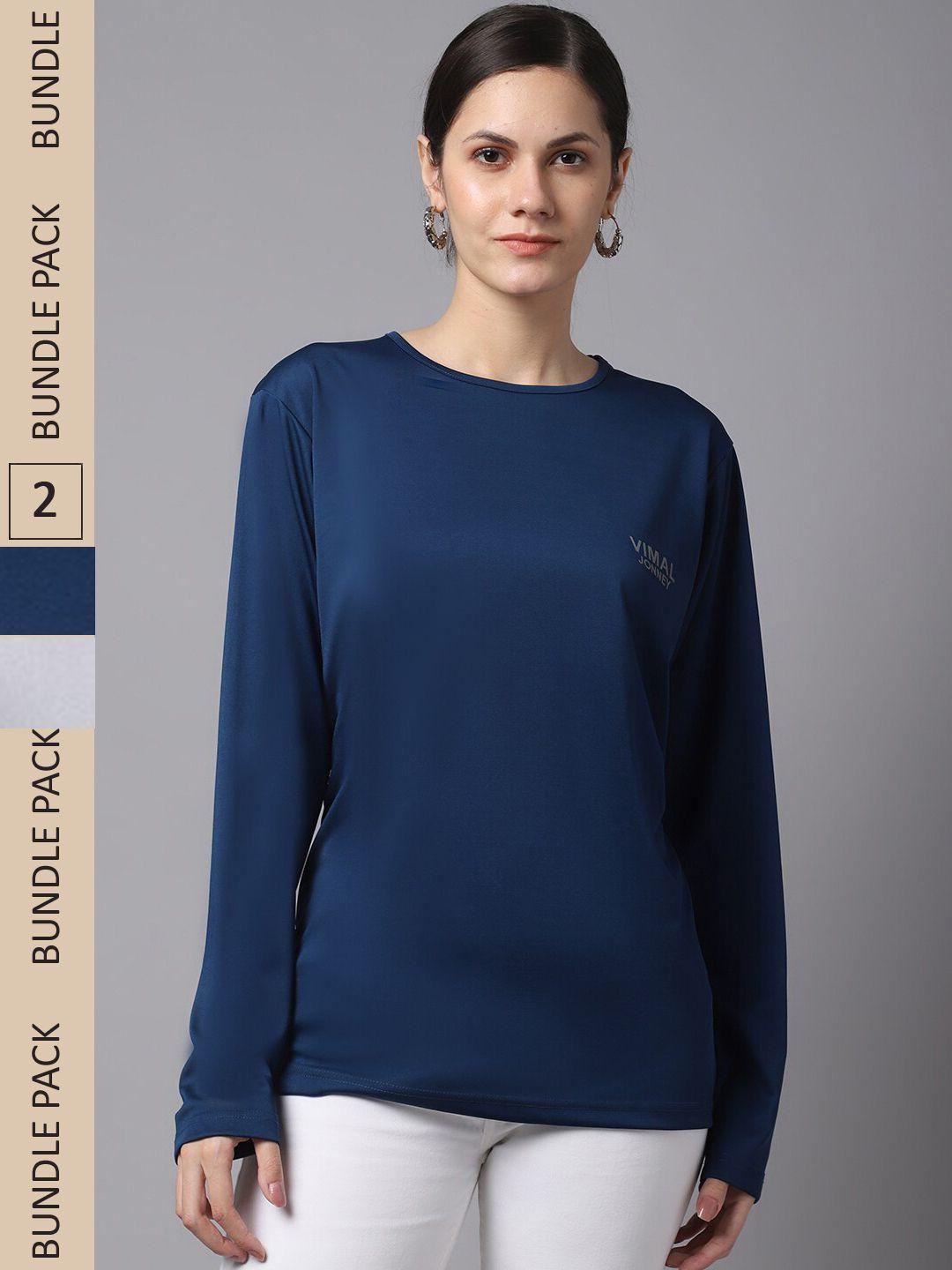 vimal jonney women blue & grey melange pack of 2 dry-fit t-shirt