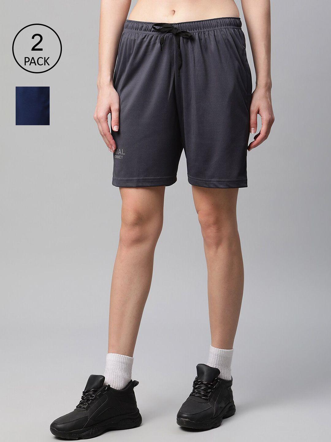 vimal jonney women blue & grey set of 2 sports shorts