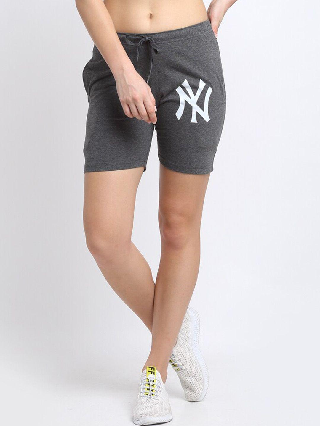 vimal jonney women charcoal grey solid printed regular shorts