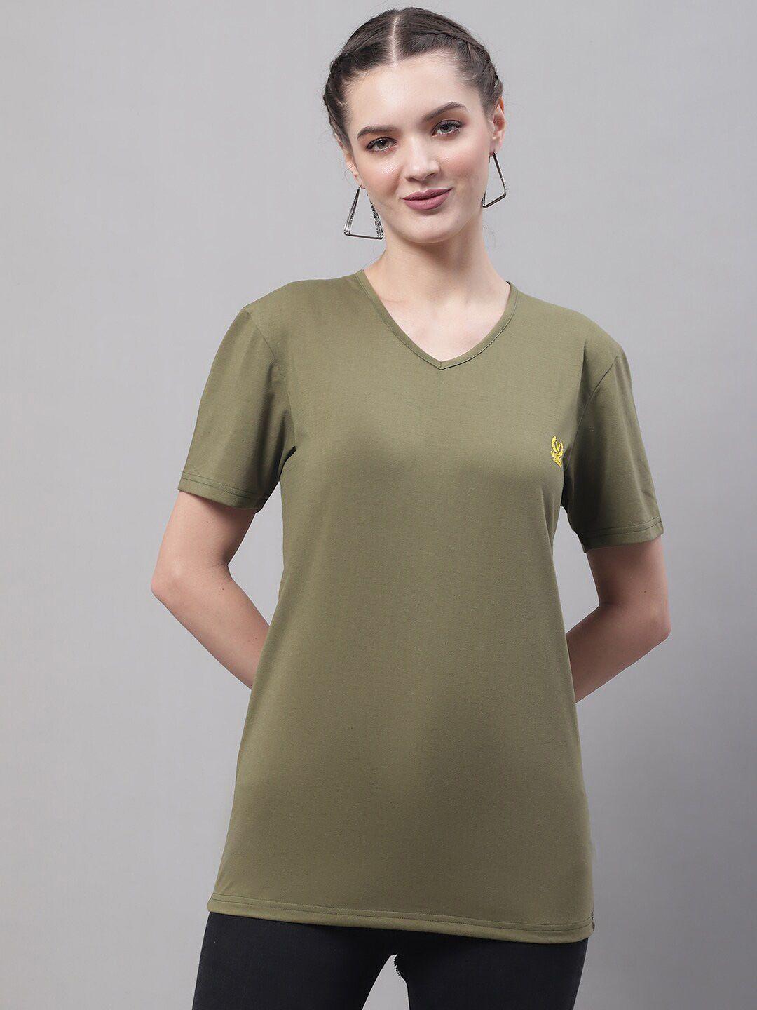 vimal jonney women green v-neck pockets t-shirt