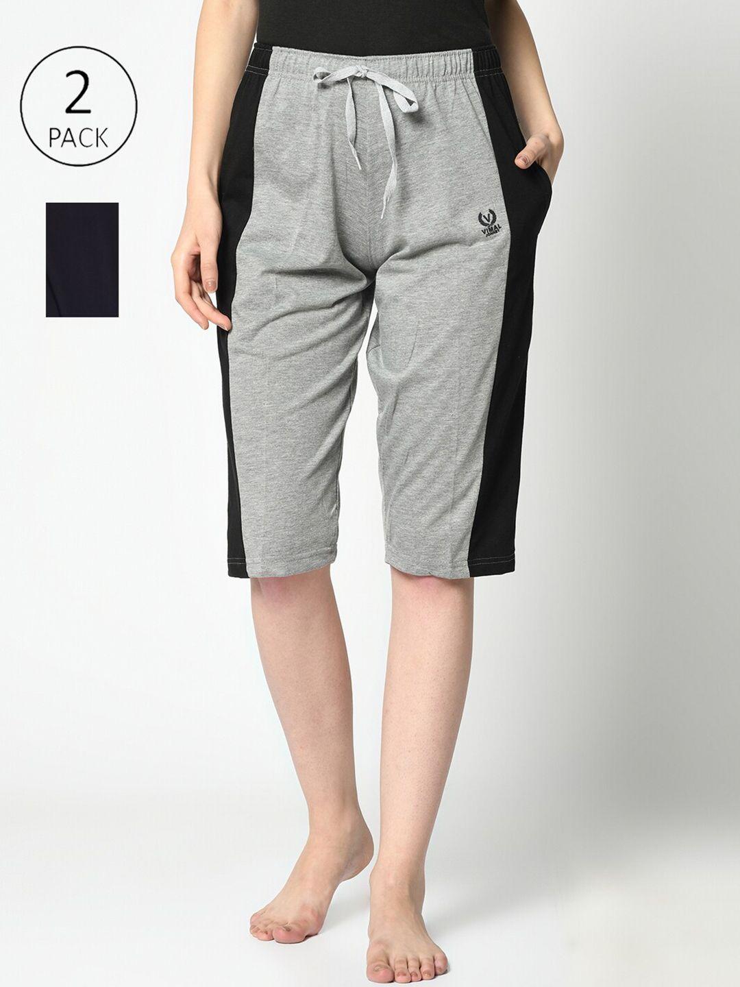 vimal jonney women grey & black 2 colourblocked lounge shorts