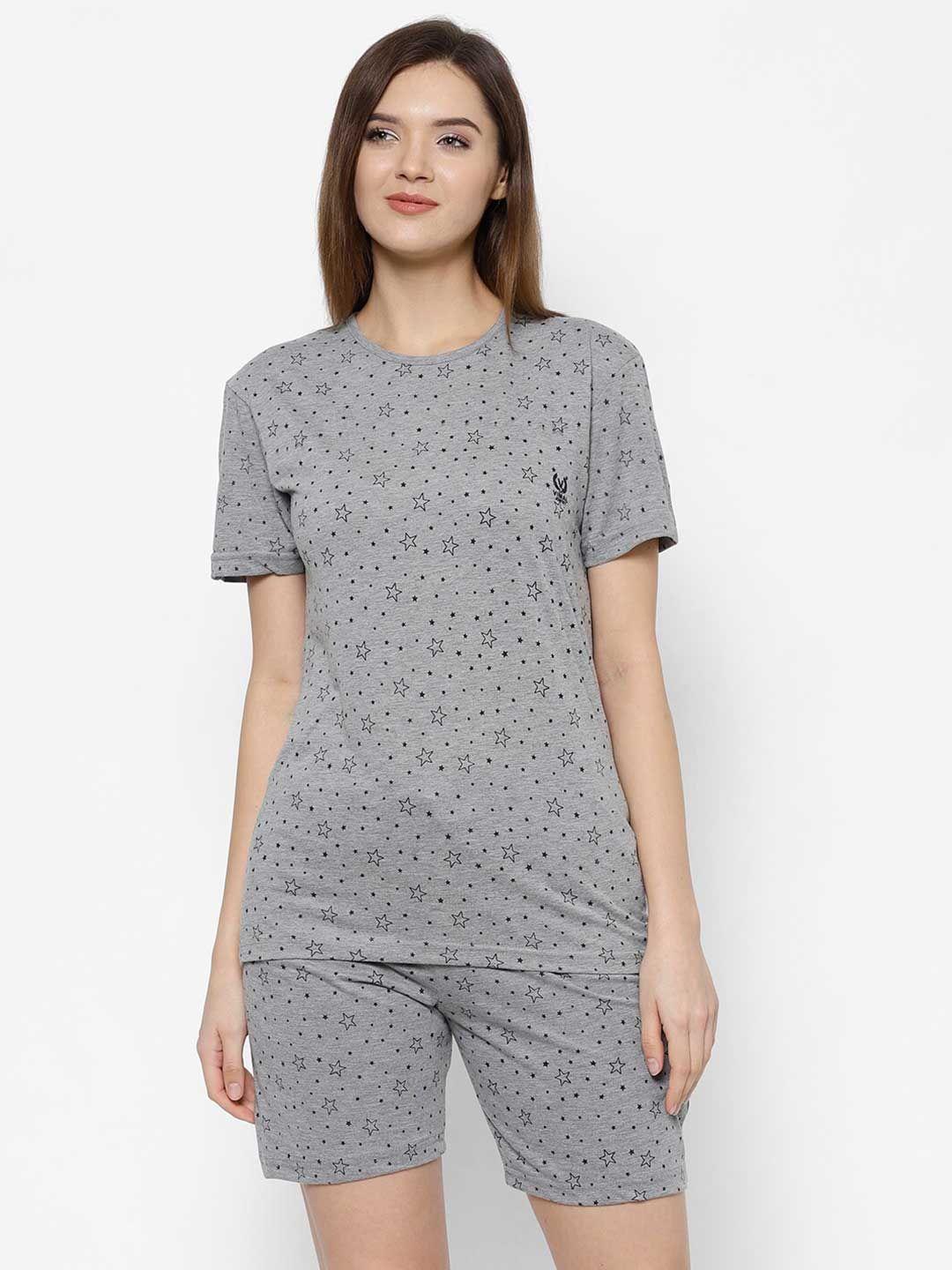 vimal jonney women grey & black printed night suit