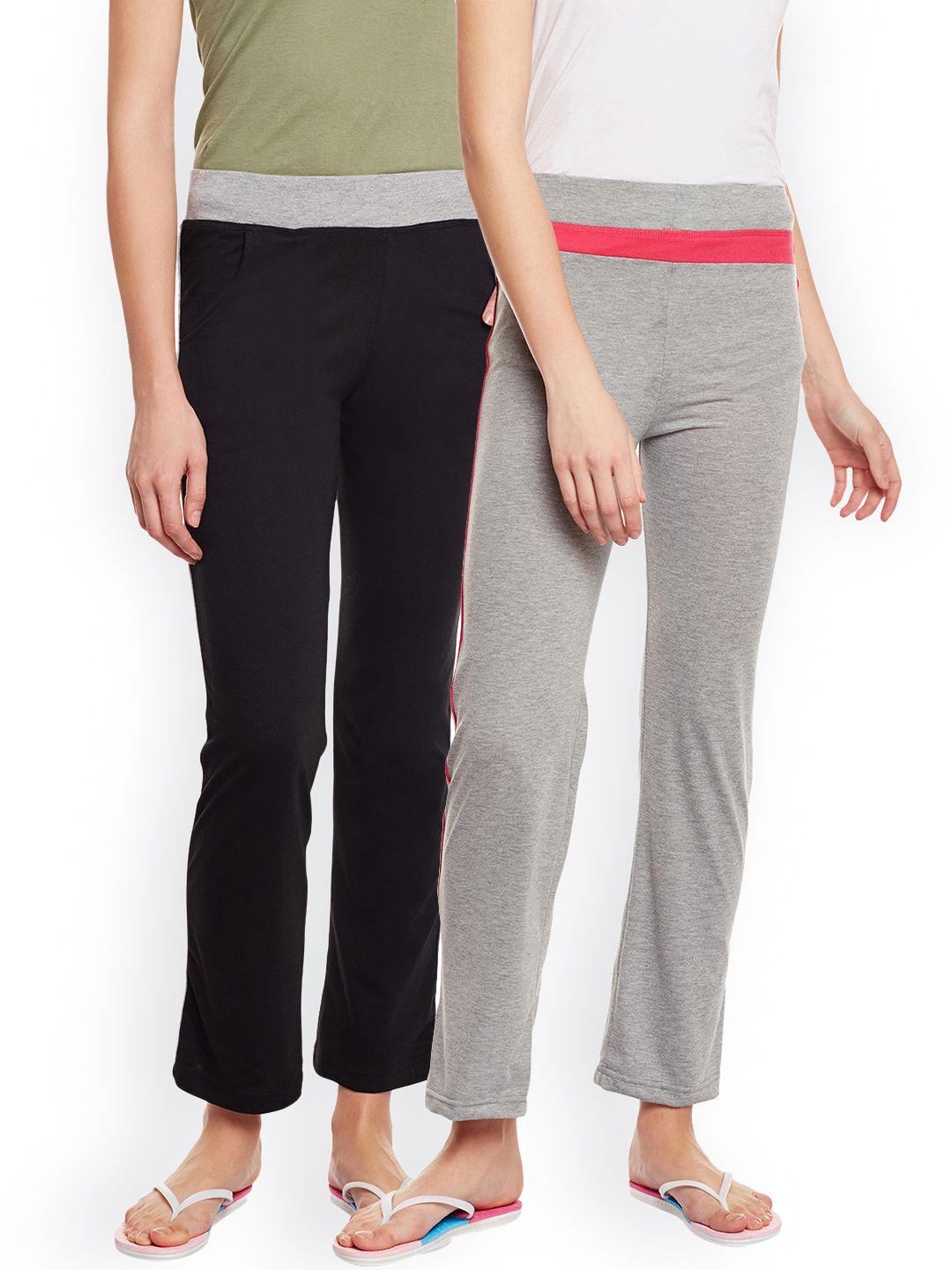 vimal jonney women grey & black solid pack of 2 lounge pants f2melange-f3black-02