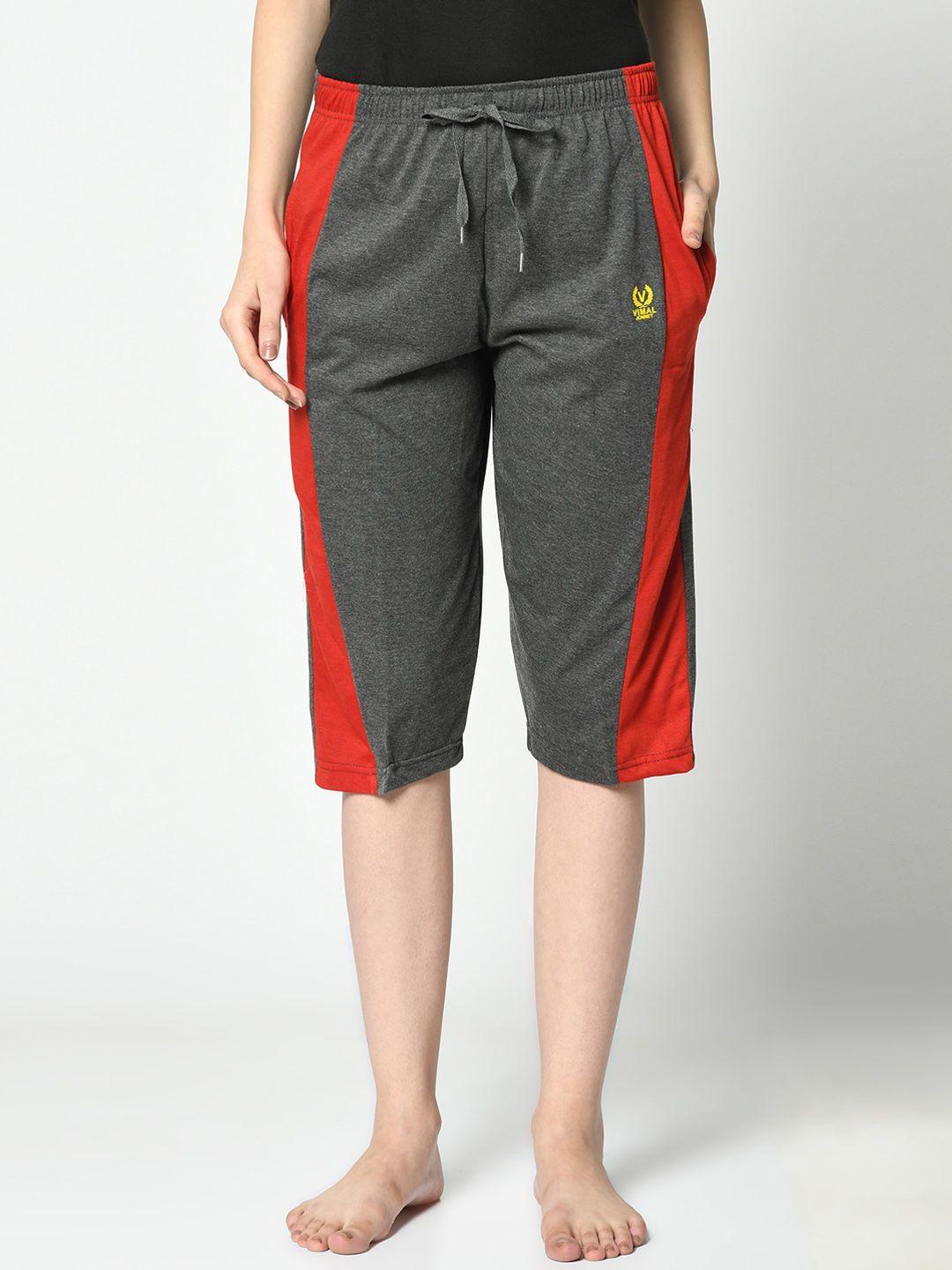 vimal jonney women grey & red colourblocked lounge shorts