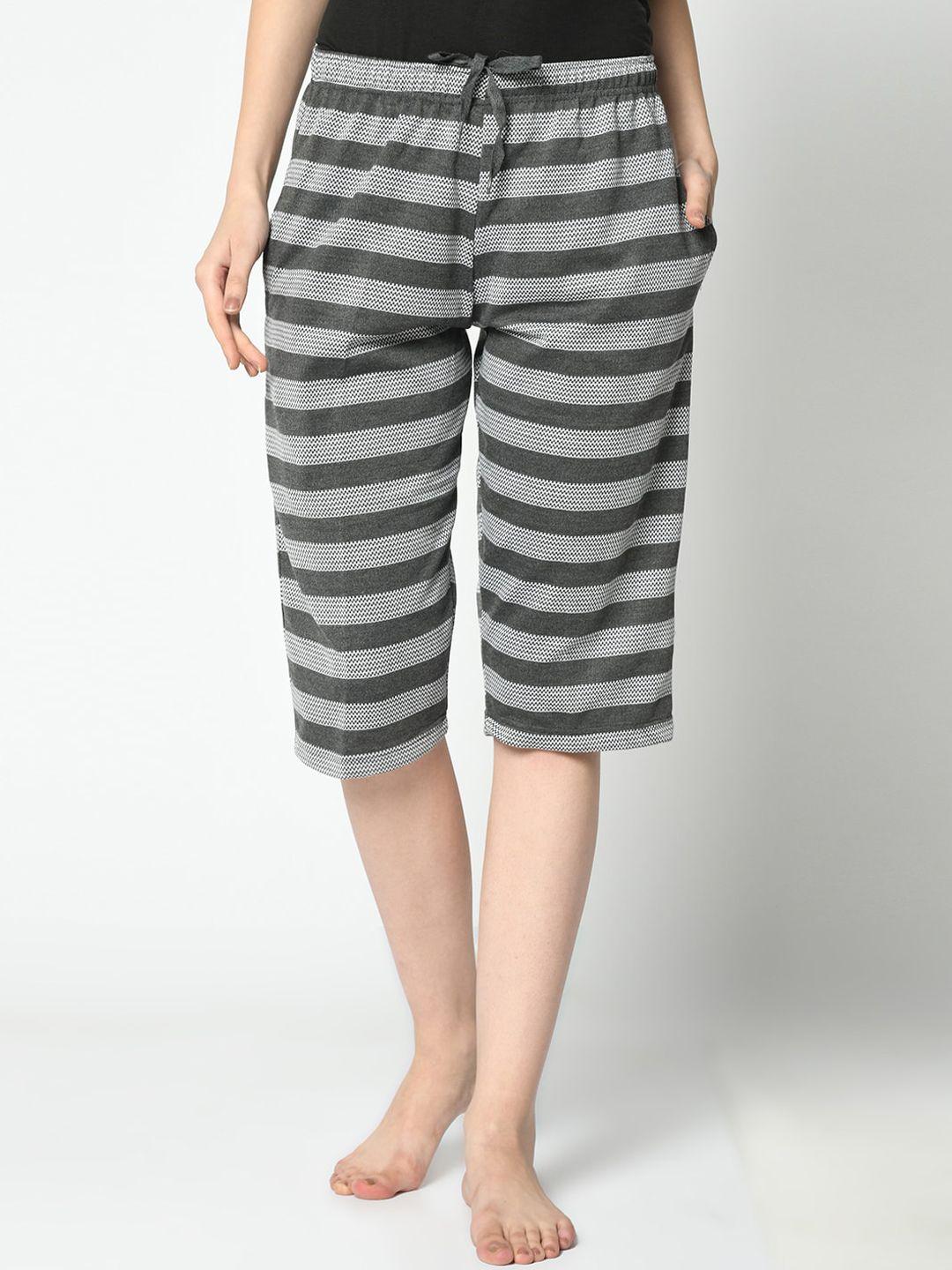 vimal jonney women grey striped 3/4 th lounge pants