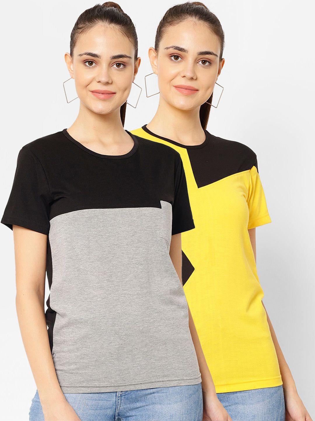 vimal jonney women multicoloured colourblocked round neck t-shirt