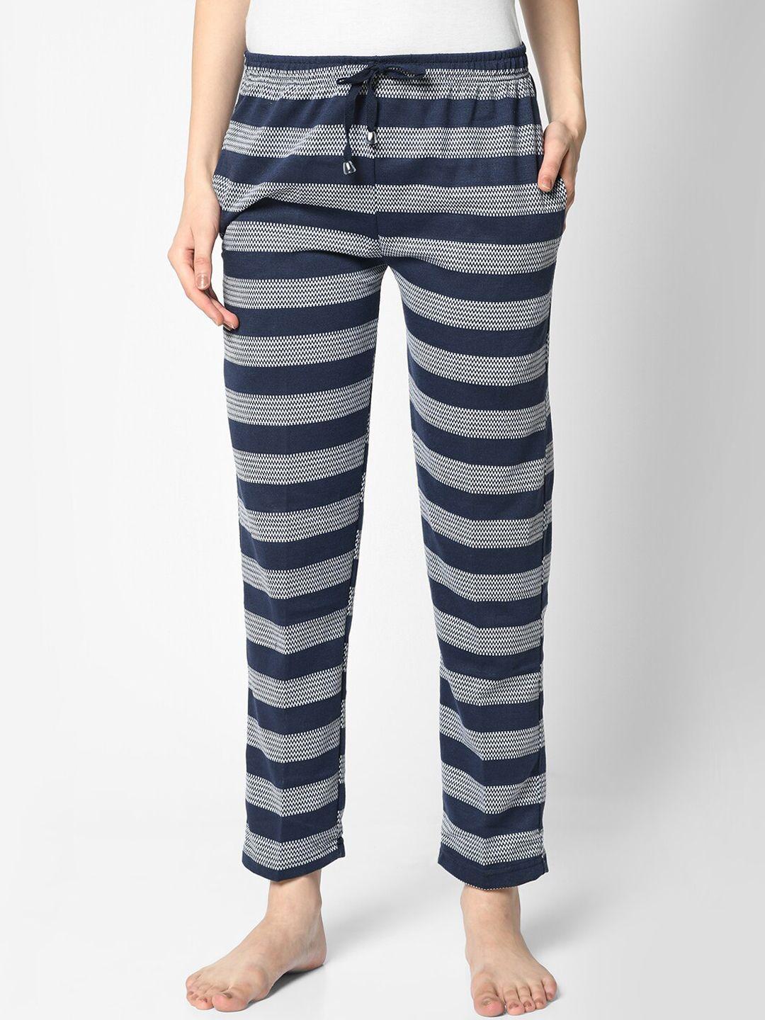 vimal jonney women navy blue & white striped lounge pants