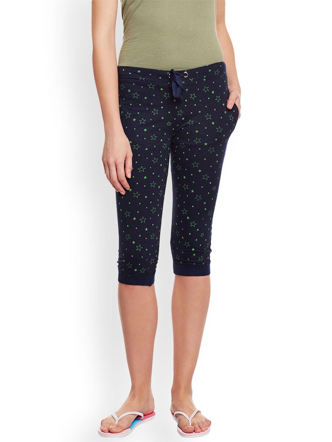 vimal jonney women navy blue printed slim fit capris