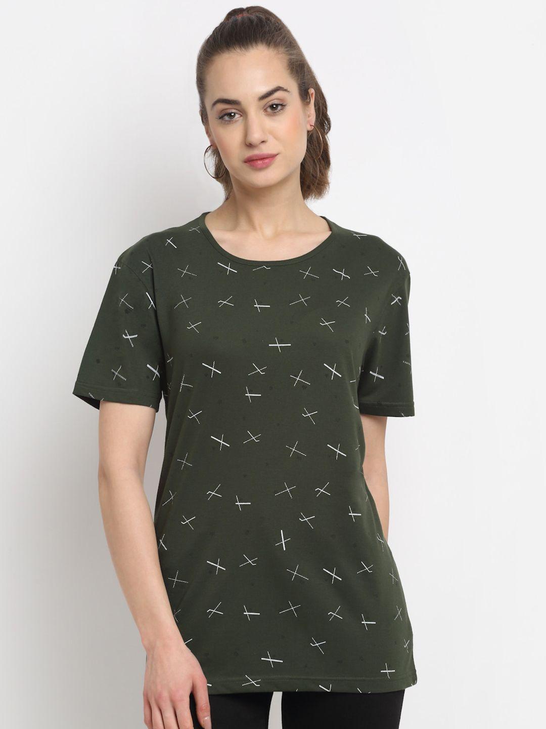 vimal jonney women olive green & white printed t-shirt