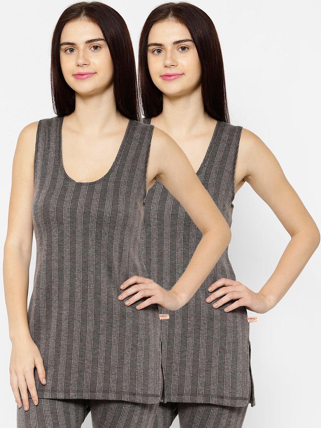 vimal jonney women pack of 2 black striped thermal tops