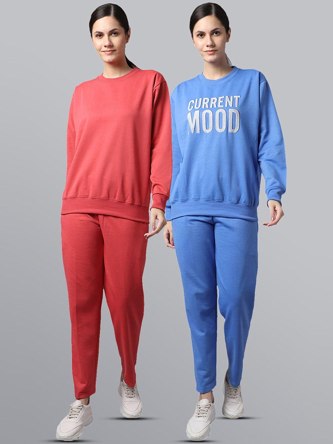 vimal jonney women pack of 2 coral & blue fleece tracksuits