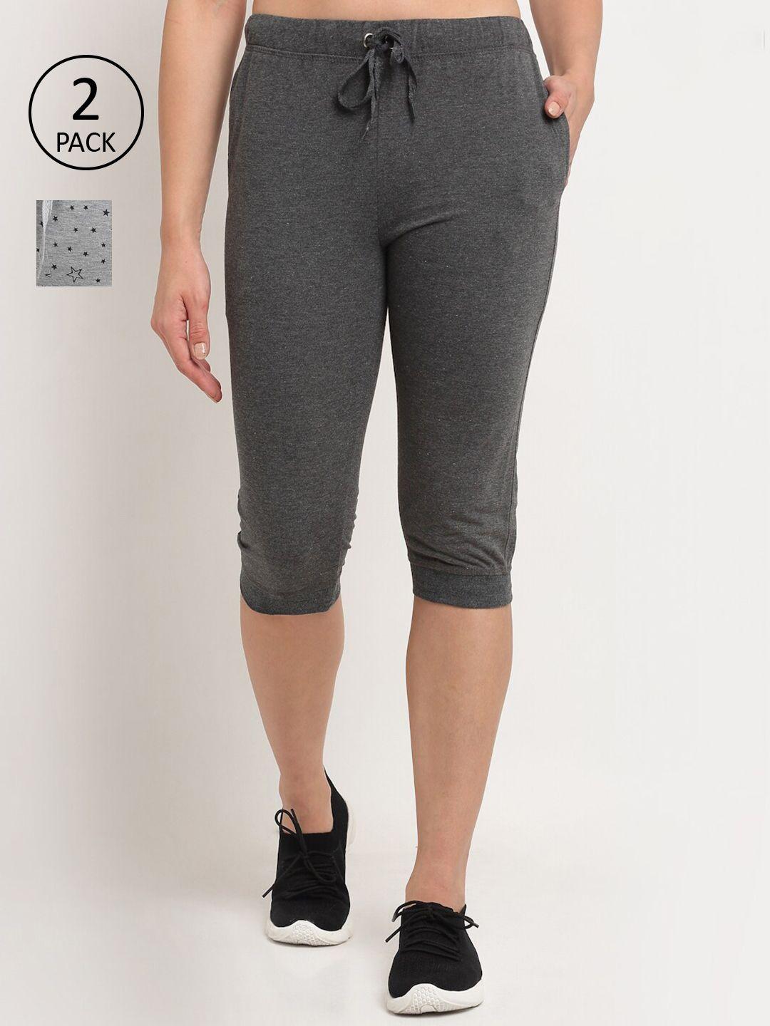 vimal jonney women pack of 2 grey & charcoal grey capris