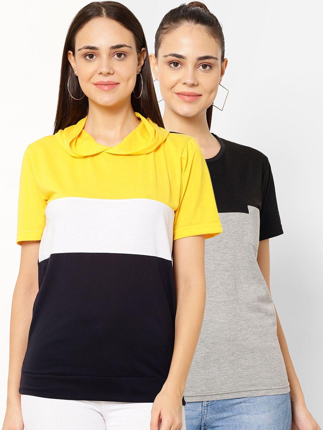 vimal jonney women pack of 2 solid round neck t-shirt
