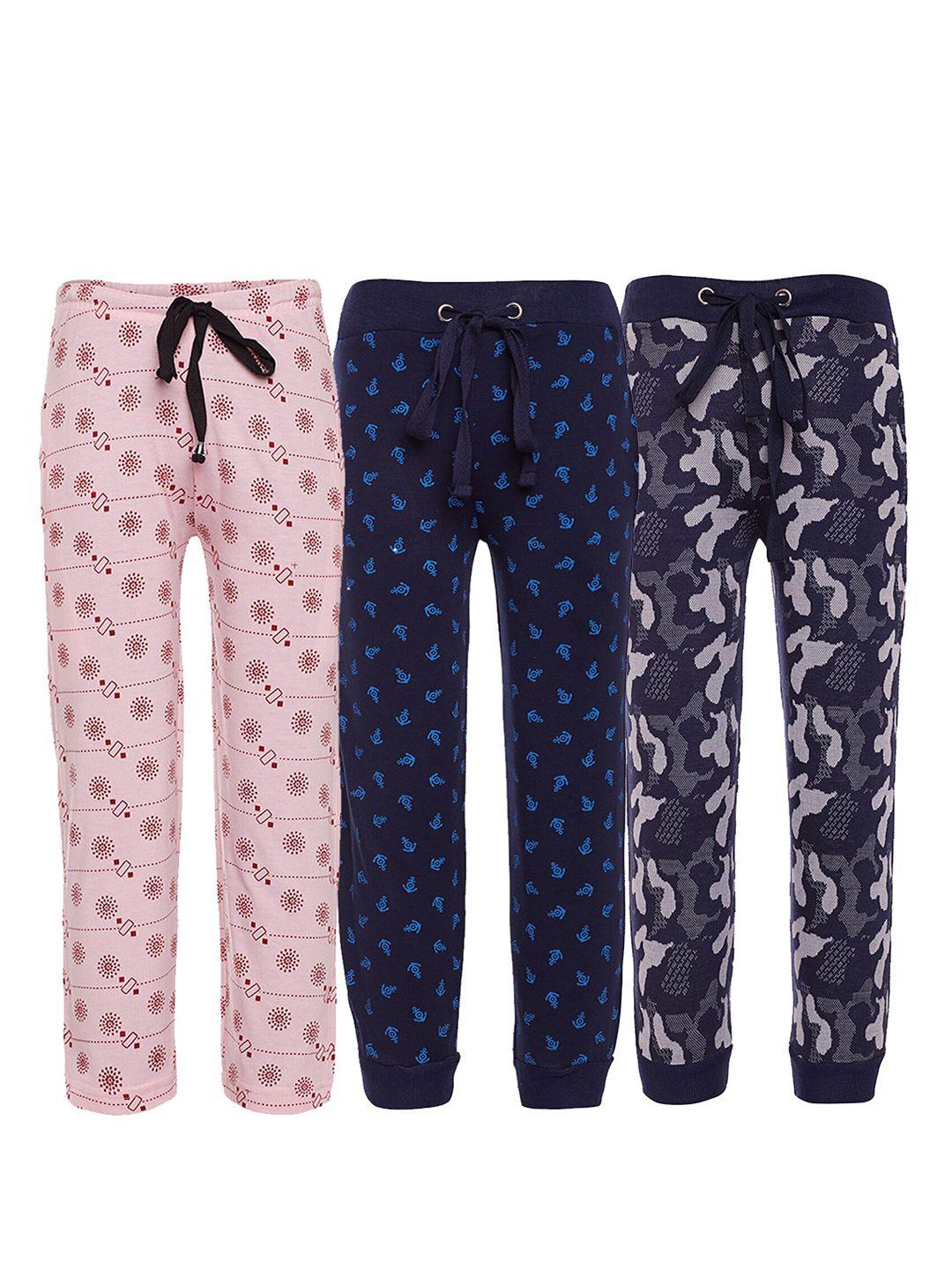 vimal jonney women pack of 3 pink & navy blue cotton printed track pants
