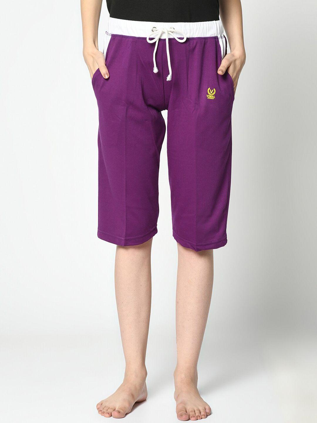 vimal jonney women purple solid lounge shorts