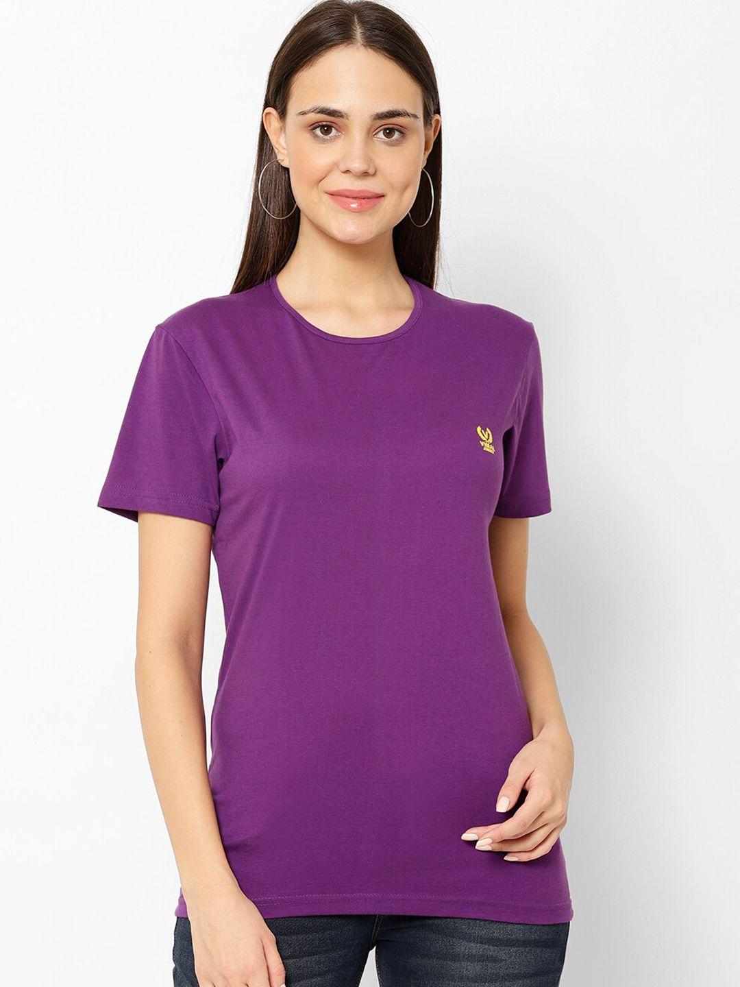 vimal jonney women purple solid round neck t-shirt