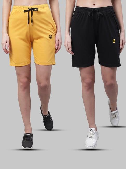 vimal jonney yellow & black cotton sports shorts - pack of 2