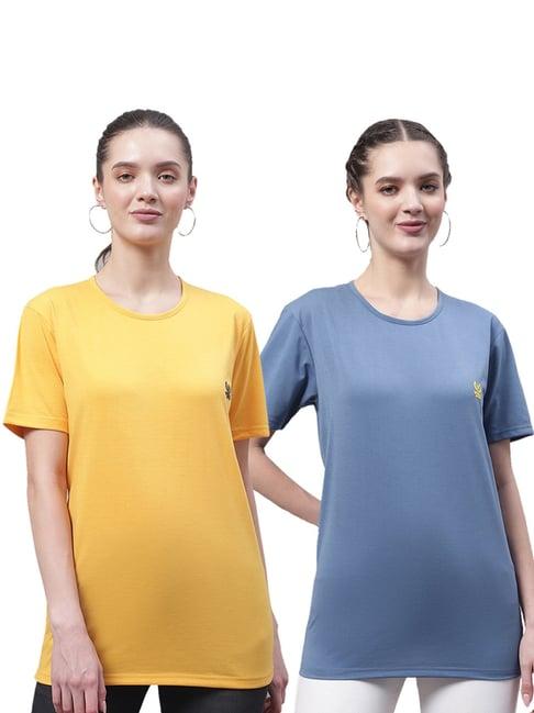 vimal jonney yellow & blue cotton logo t-shirt - pack of 2