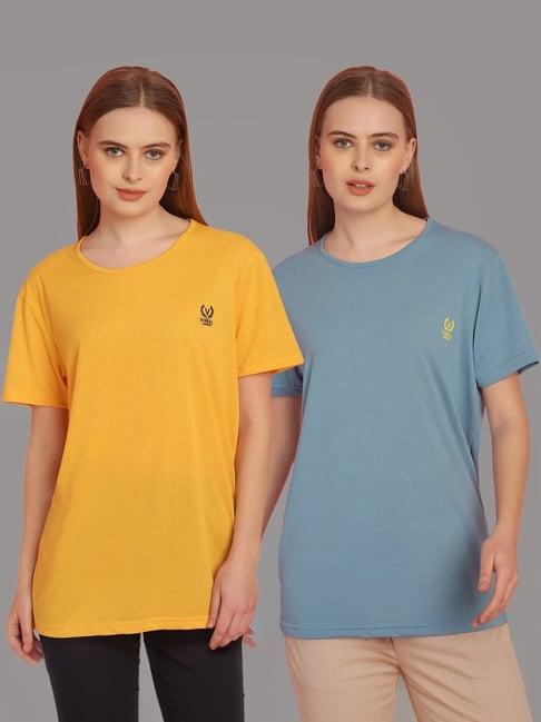 vimal jonney yellow & blue cotton t-shirt - pack of 2