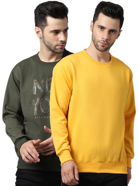 vimal jonney yellow & green regular fit printed sweatshirts - pack of 2