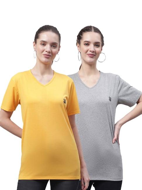 vimal jonney yellow & grey cotton logo t-shirt - pack of 2