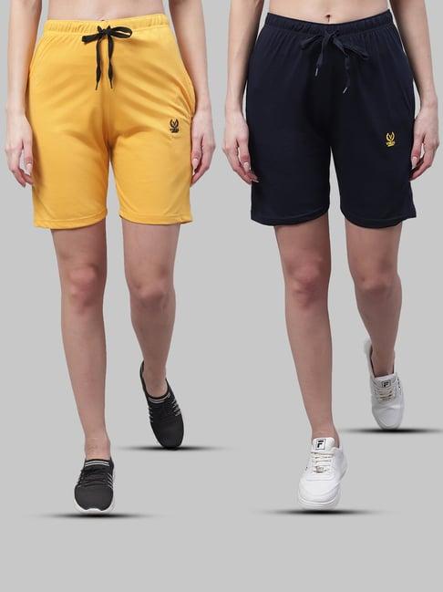 vimal jonney yellow & navy cotton sports shorts - pack of 2